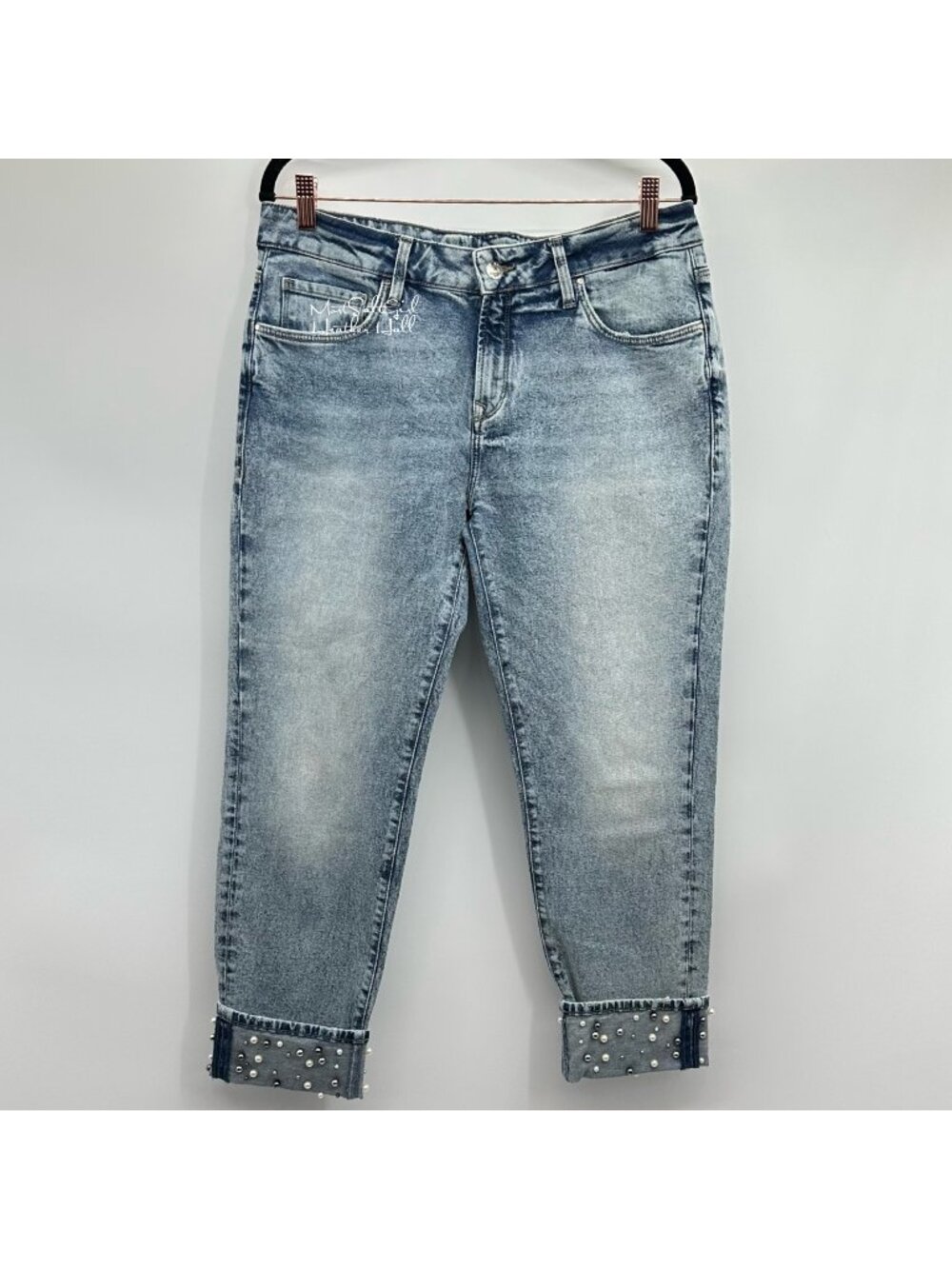 Mavi Jeans Ada Boyfriend Sandblast Rhinestone Ankle Cropped Jeans 30